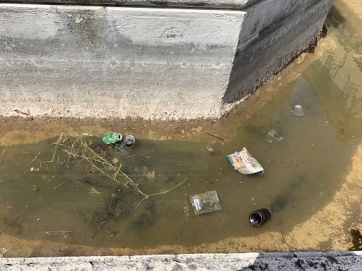 Le condizioni della fontana oggi: acqua stagnante e rifiuti